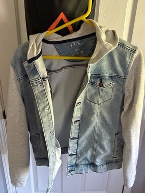 Light Wash Denim Jacket with Gray Hoodie Sleeves Kids